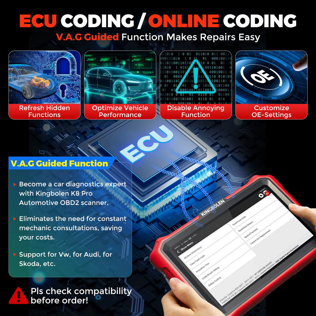 KINGBOLEN K8 PRO Professional Car Diagnostic Tool - Comprehensive OBD2 Scanner with Bi-Directional Control, 28 Reset Functions, ECU Coding, and Free Updates for US and EU Vehicles