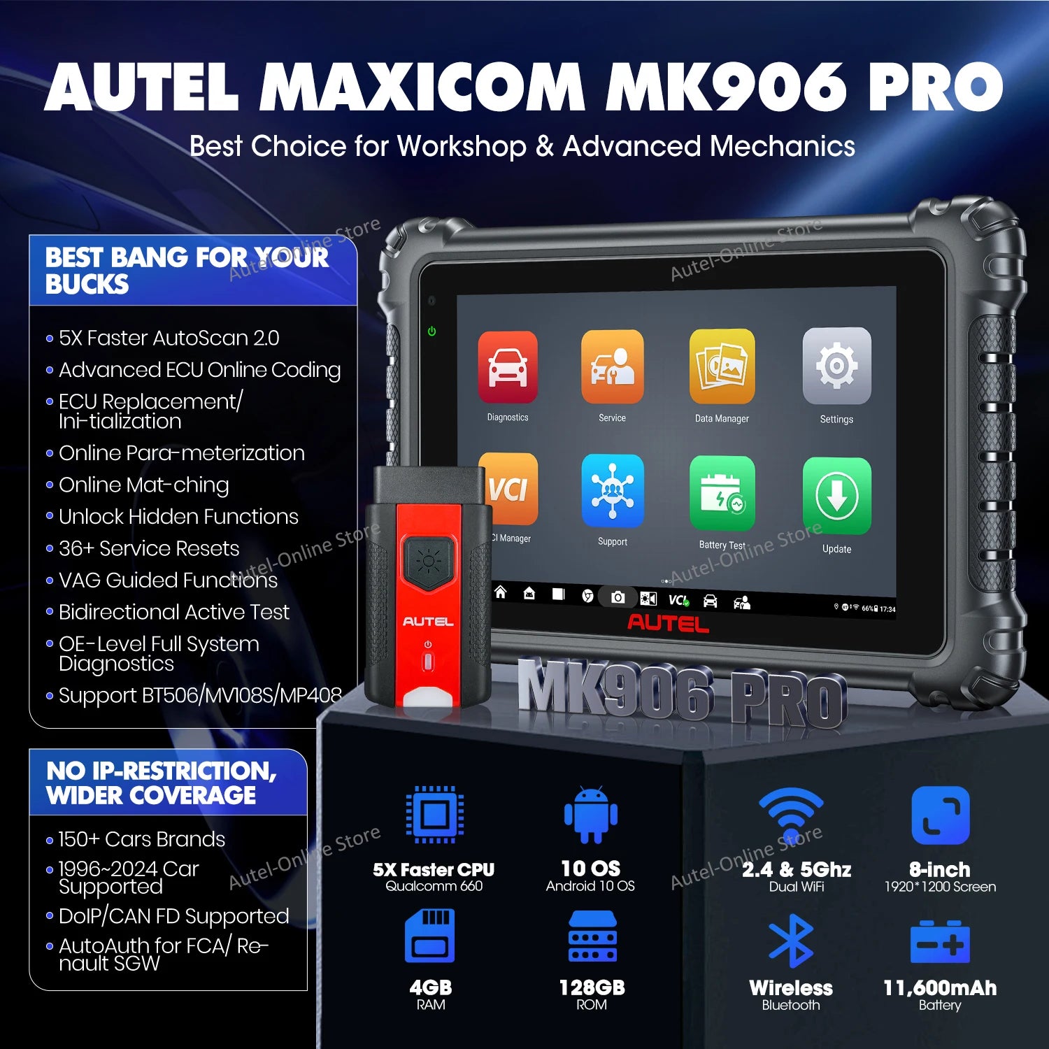 Maxicom MK906S Pro Car Diagnostic Tool, Same Functions as MS906 Pro, Advanced ECU Online Coding 40+ Services Doip & CAN FD