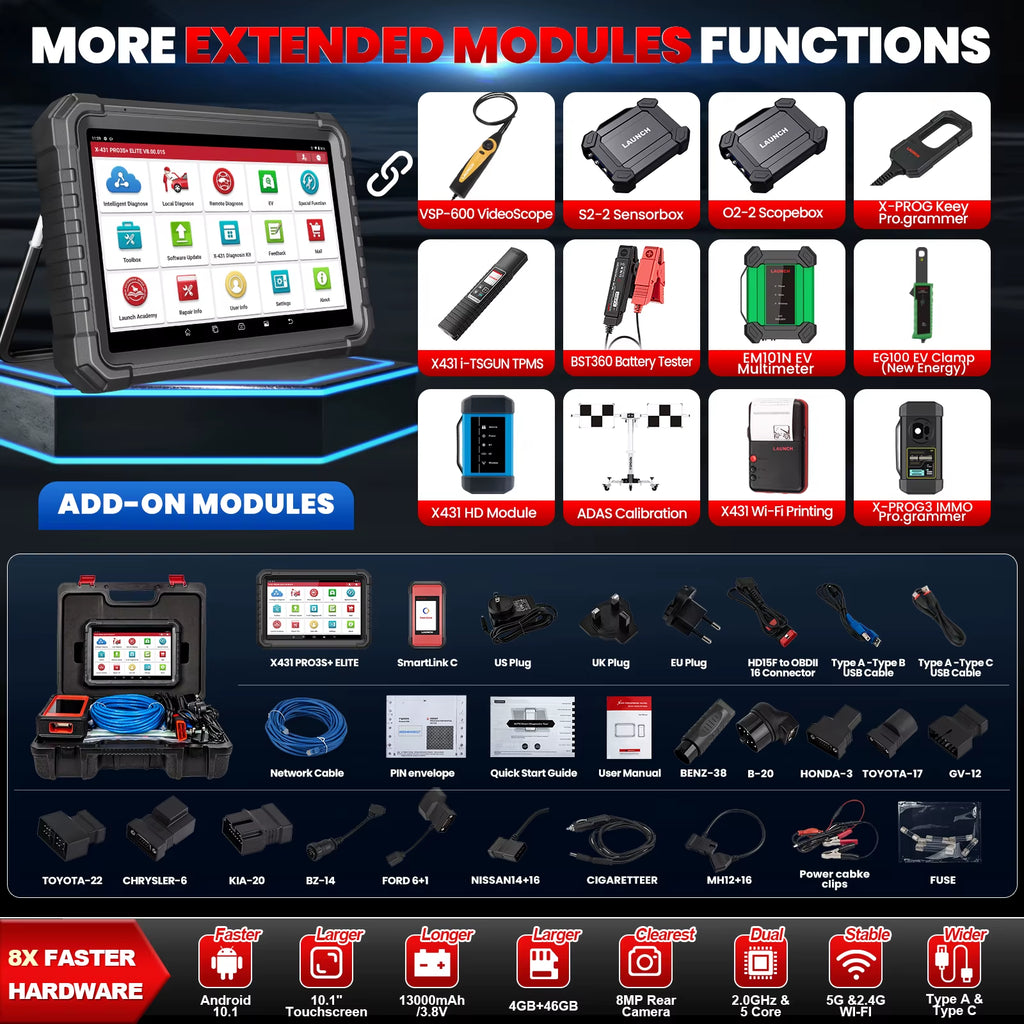 X431 PRO3S+ ELITE Comprehensive Automotive Diagnostic Tool with Smartlink 2.0 Connector - Equivalent to X431 PRO5, Available from US and EU Warehouses