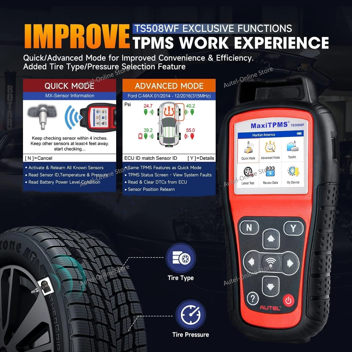 Maxitpms TS508WF TPMS Relearn Tool OBD2 Scanner TPMS Reset Service, Read/Clear TPMS Code, Wi-Fi Version of TS508