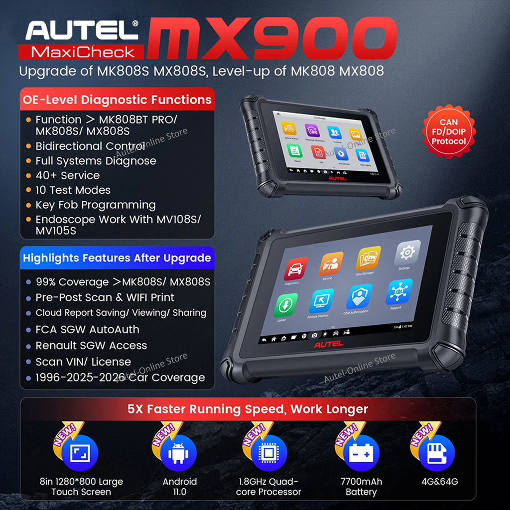 Maxicheck MX900 Car Diagnostic Tool CAN FD Doip 8 Inch Bidirectional OBD2 Scanner OE All Systems Diagnosis PK MK900 MX808S