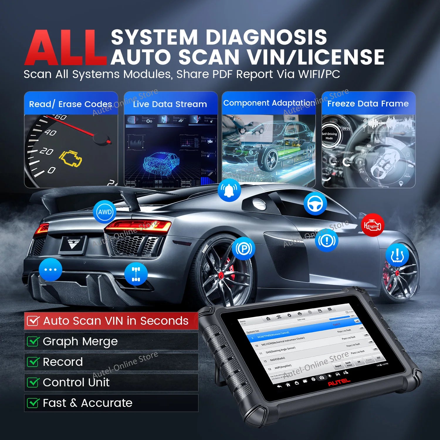 Maxicheck MX900 Car Diagnostic Tool CAN FD Doip 8 Inch Bidirectional OBD2 Scanner OE All Systems Diagnosis PK MK900 MX808S