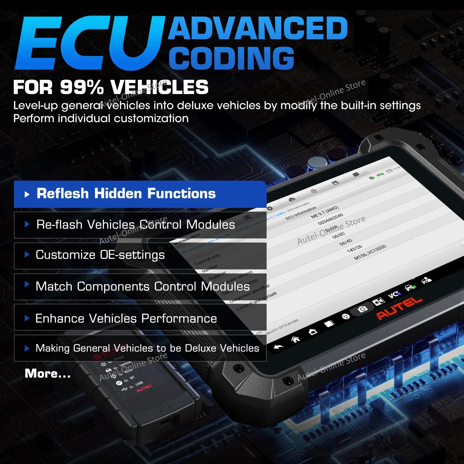 Scanner Maxicom MK908 II Automotive Diagnostic Tool 10.1" Screen 40+Service, Advanced ECU Coding as Elite II Pro MK908PRO2