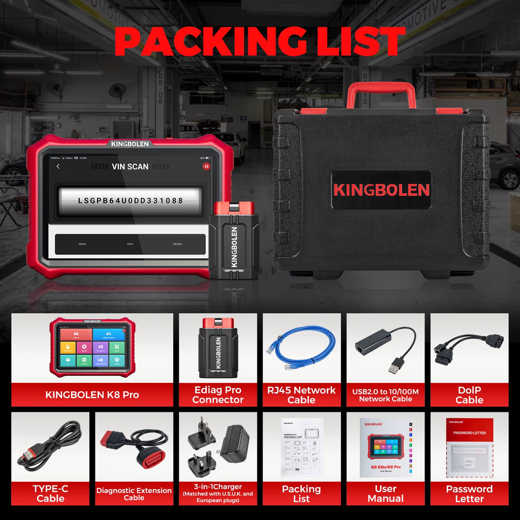 KINGBOLEN K8 PRO Professional Car Diagnostic Tool - Comprehensive OBD2 Scanner with Bi-Directional Control, 28 Reset Functions, ECU Coding, and Free Updates for US and EU Vehicles