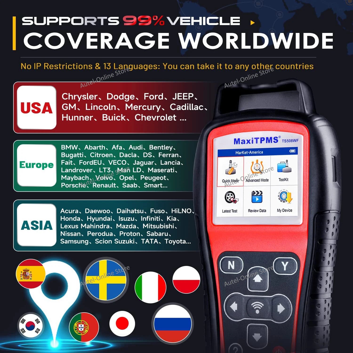 Maxitpms TS508WF TPMS Relearn Tool OBD2 Scanner TPMS Reset Service, Read/Clear TPMS Code, Wi-Fi Version of TS508
