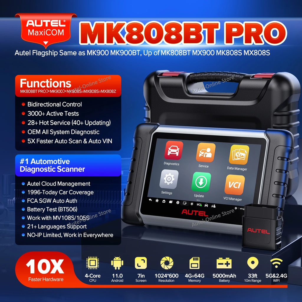 Maxicom MK808BT PRO Bi-Directional Scanner Car Diagnostic Tools Wireless OBD2 Code Reader All Systems Diagnose PK Mk808S