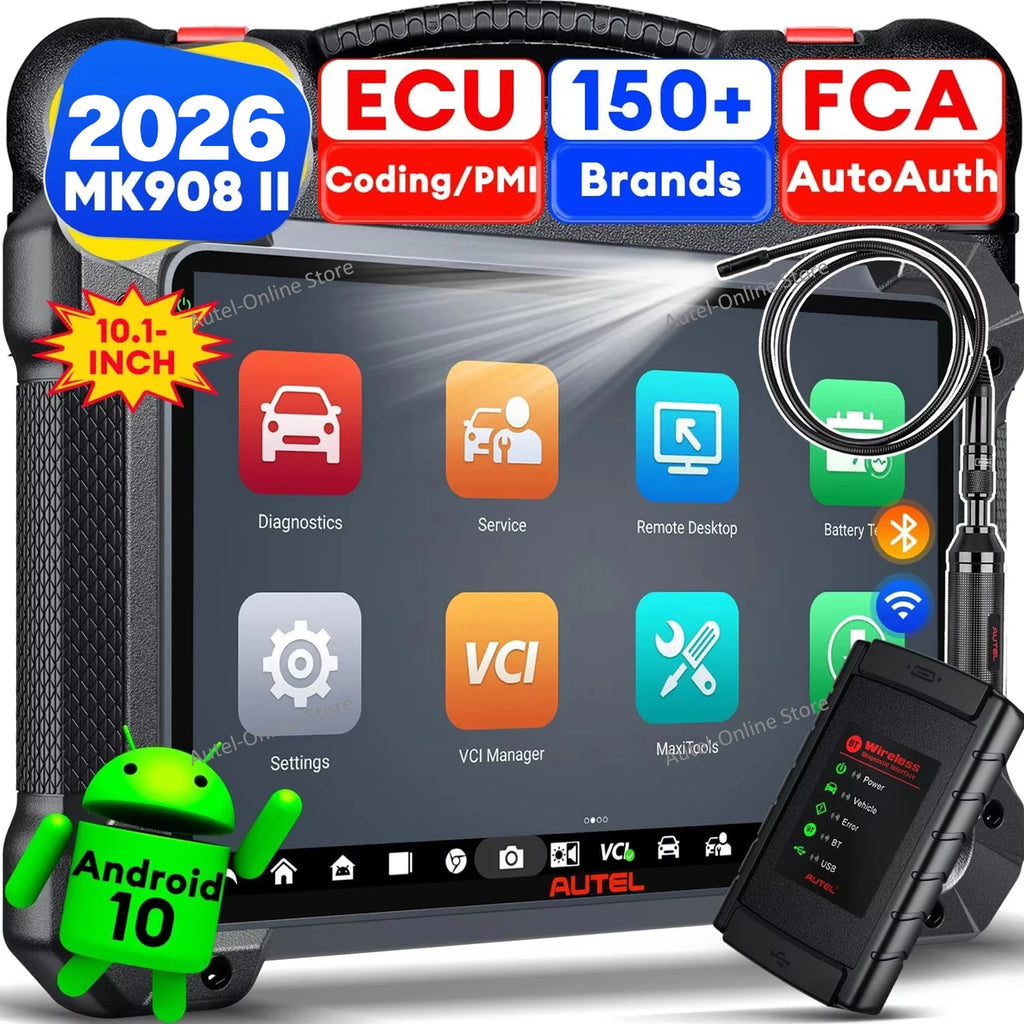 Scanner Maxicom MK908 II Automotive Diagnostic Tool 10.1" Screen 40+Service, Advanced ECU Coding as Elite II Pro MK908PRO2