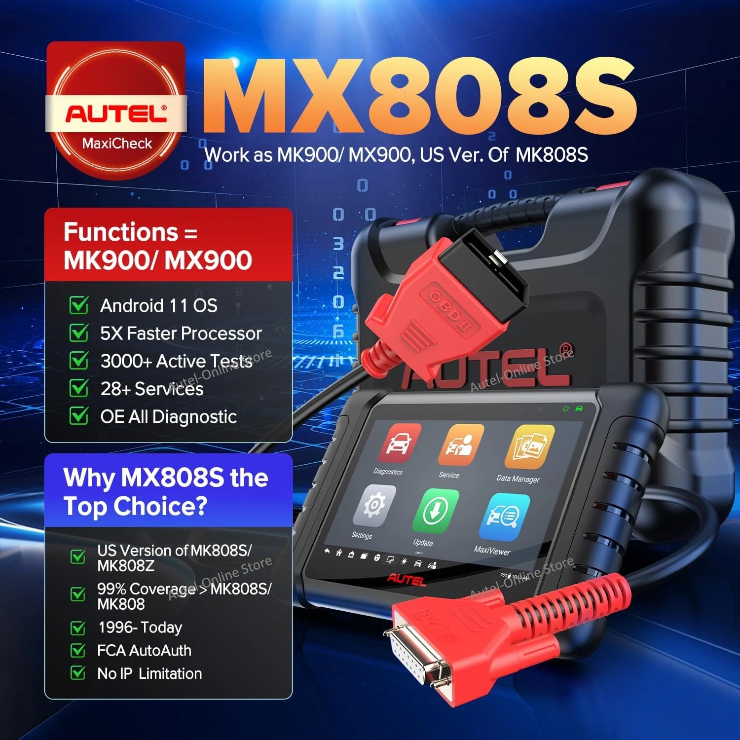 MX808S Car Diagnostic Tool Automotive Code Reader OE All Systems Diagnostics Bidirectional OBD2 Scanner