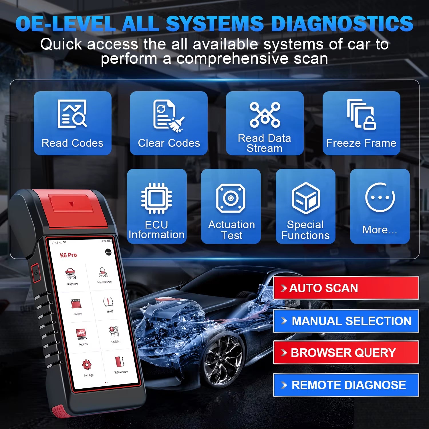 K6 PRO Comprehensive Automotive OBD2 Scanner with Integrated Printer and Two Years Complimentary Service