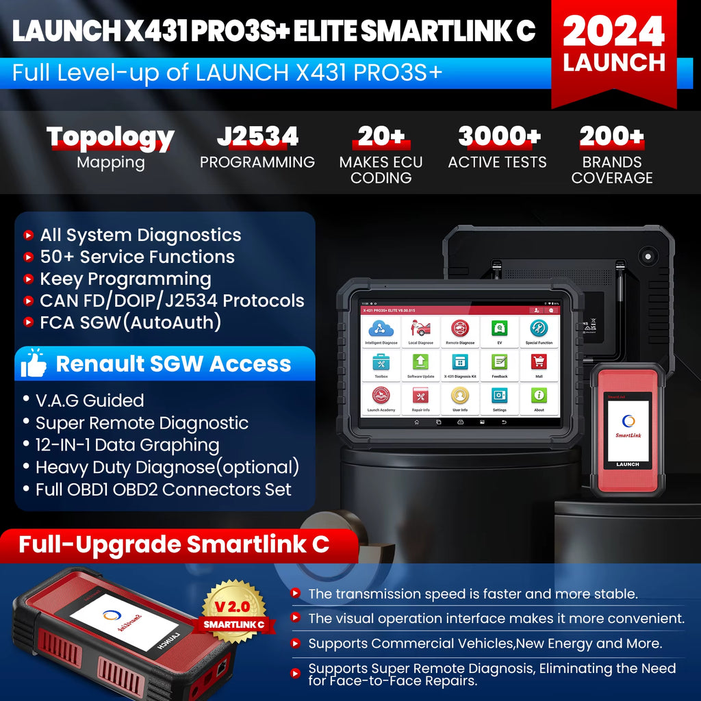 X431 PRO3S+ ELITE Comprehensive Automotive Diagnostic Tool with Smartlink 2.0 Connector - Equivalent to X431 PRO5, Available from US and EU Warehouses