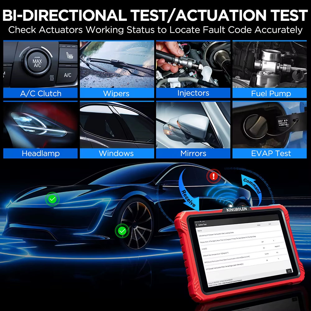 KINGBOLEN K10 PRO 10-Inch Tablet Diagnostic Tool for All Systems - ECU Coding, Active Testing, 34 Reset Functions, 2 Years Free Updates, Available in US and EU Warehouses