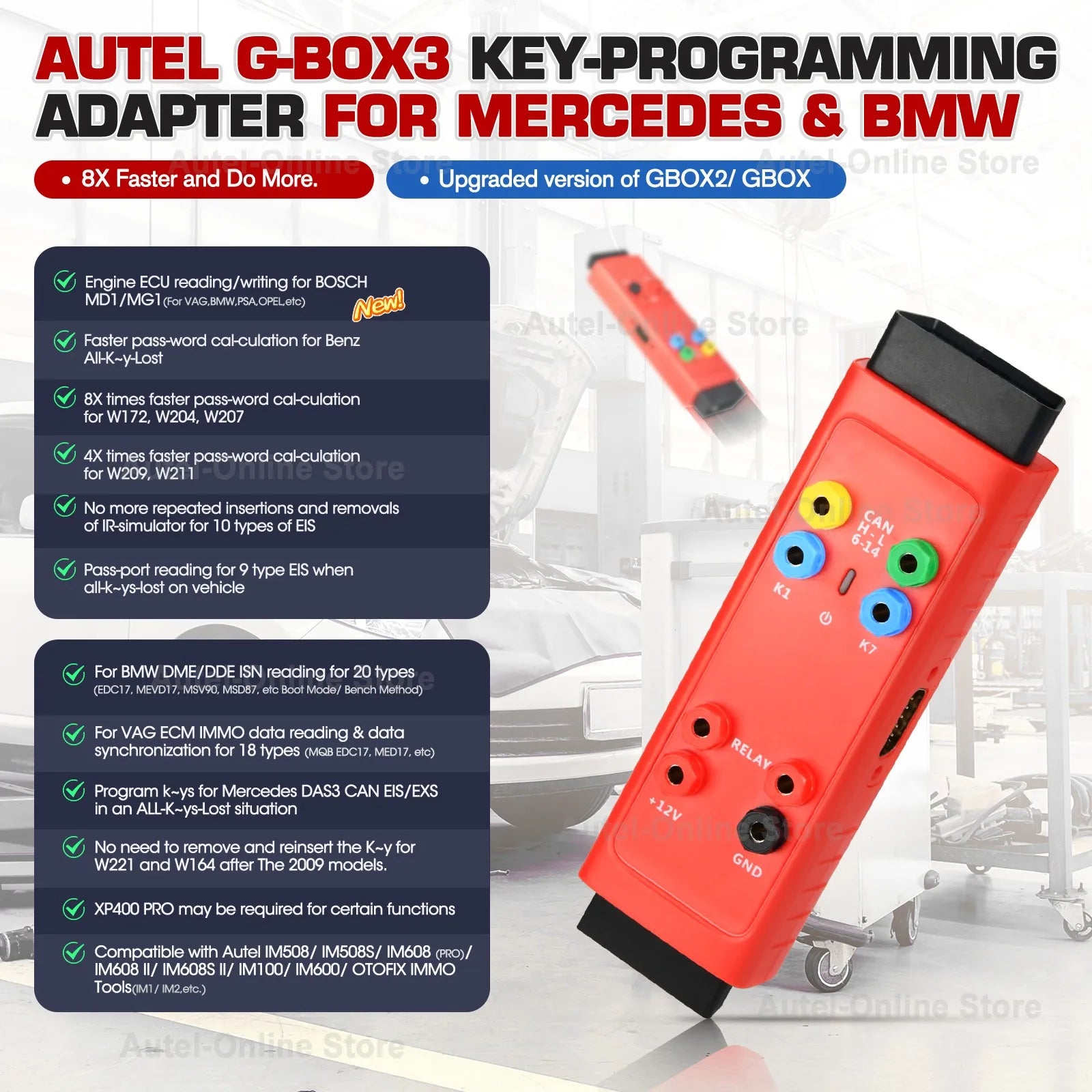 GBOX3 Key Programming Tool G-BOX for Mercedes-Benz BMW Toyota 4A All Key Lost Work Key Programmer with KM100/ IM508/ IM608